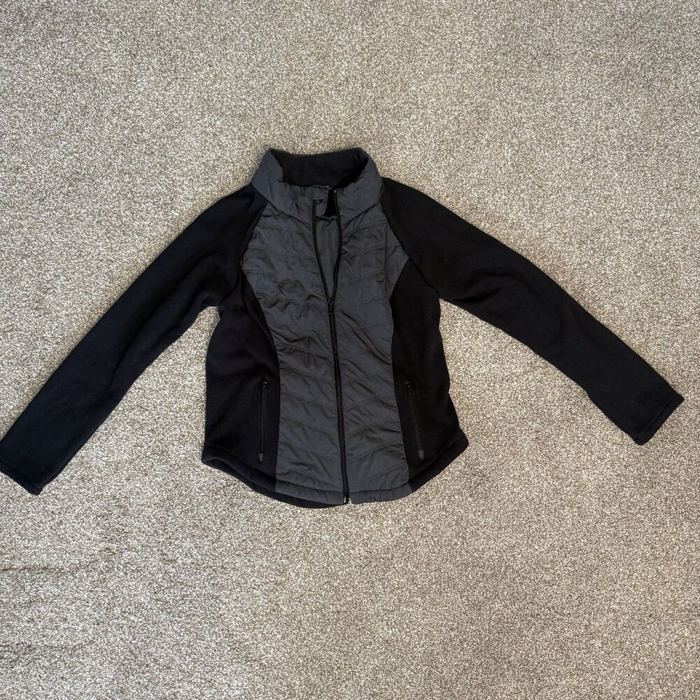 Mystree Quilted Softshell Jacket Women's size Small Grey and Black Hybrid
